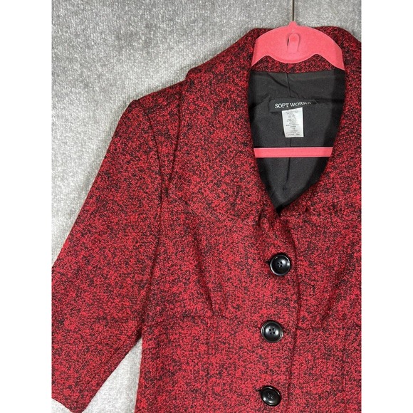 Soft Works Wool Blend 3 Button Knit Blazer Womens Size 10 Red Black 3/4 Sleeve - Picture 6 of 14